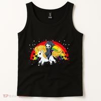 Cute Scary Ghost Face Skull Reaper On Golden Unicorn Rainbow Tank Top thumb 2