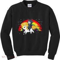 Cute Scary Ghost Face Skull Reaper On Golden Unicorn Rainbow Kids Sweatshirt thumb 0