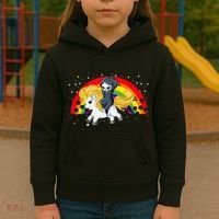 Cute Scary Ghost Face Skull Reaper On Golden Unicorn Rainbow Kids Hoodie thumb 3
