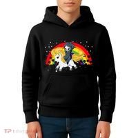 Cute Scary Ghost Face Skull Reaper On Golden Unicorn Rainbow Kids Hoodie thumb 4