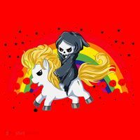 Cute Scary Ghost Face Skull Reaper On Golden Unicorn Rainbow Santa Hat thumb 1