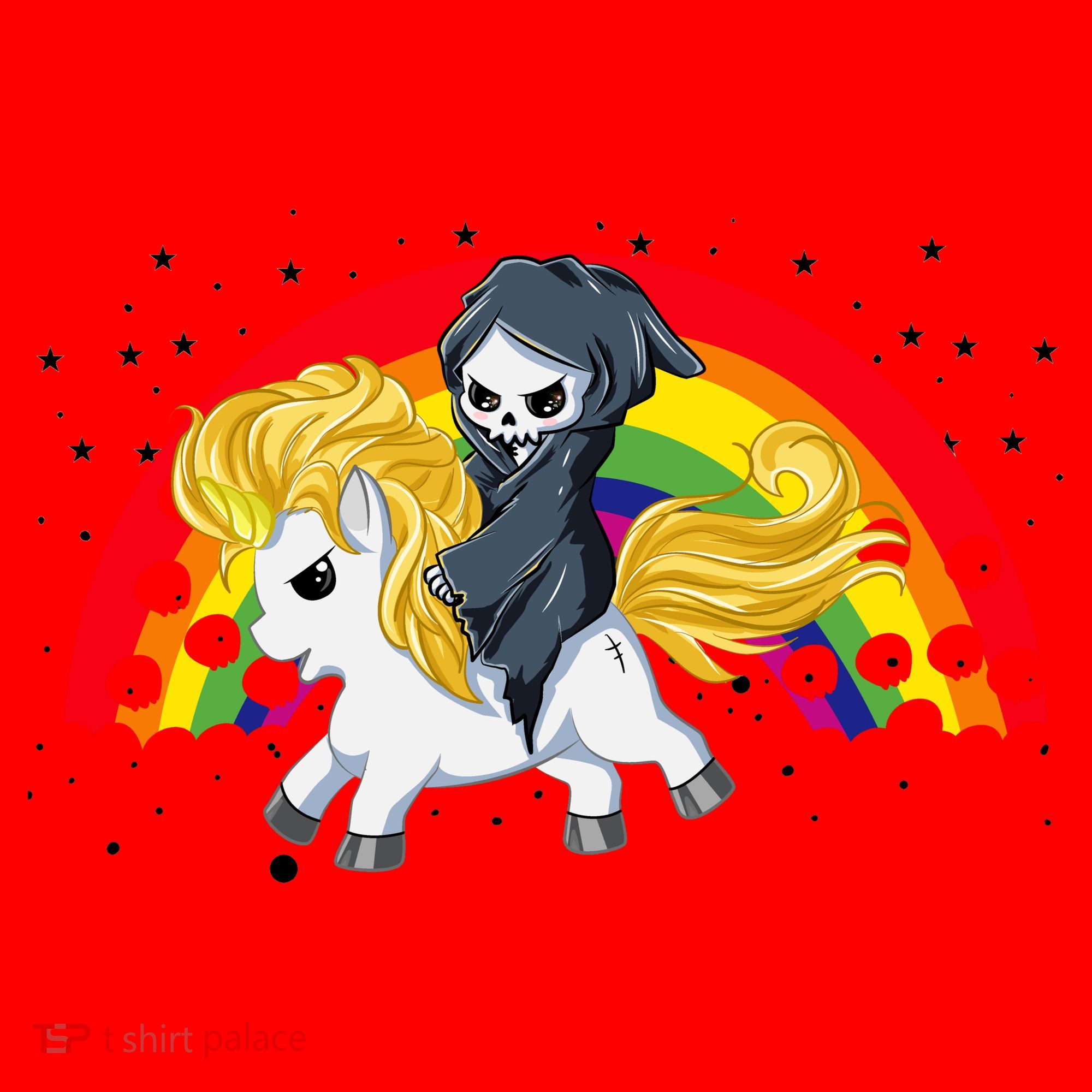 Cute Scary Ghost Face Skull Reaper On Golden Unicorn Rainbow Santa Hat