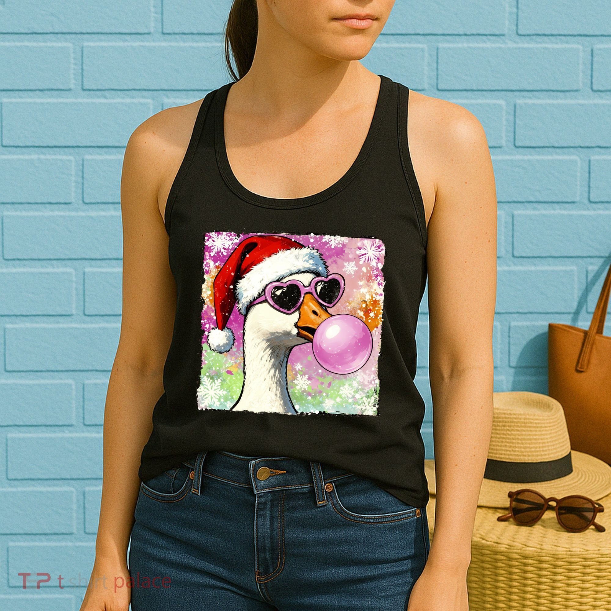 Cool Silly Goose Santa Christmas Bubble Gum Women's Tank Top