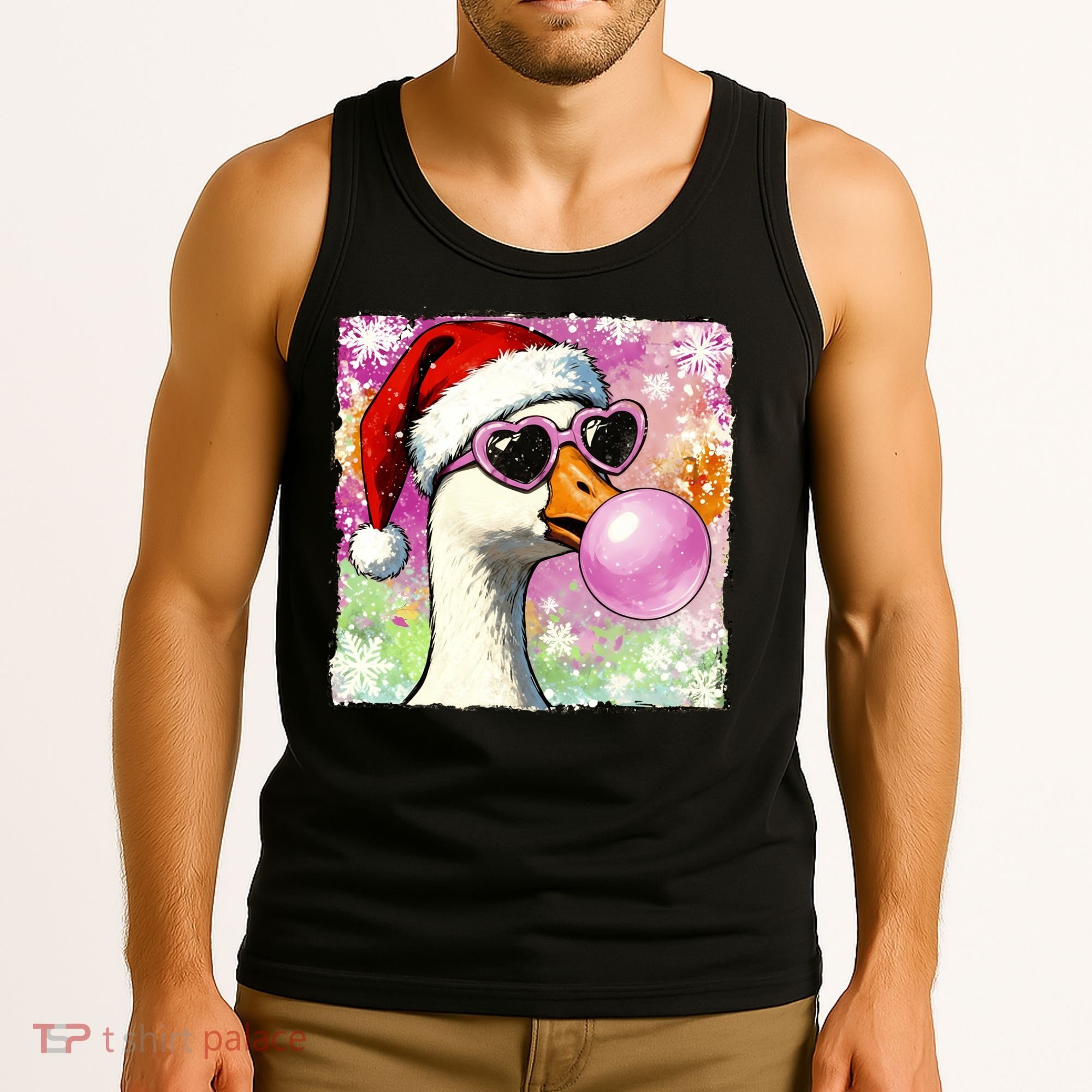 Cool Silly Goose Santa Christmas Bubble Gum Tank Top