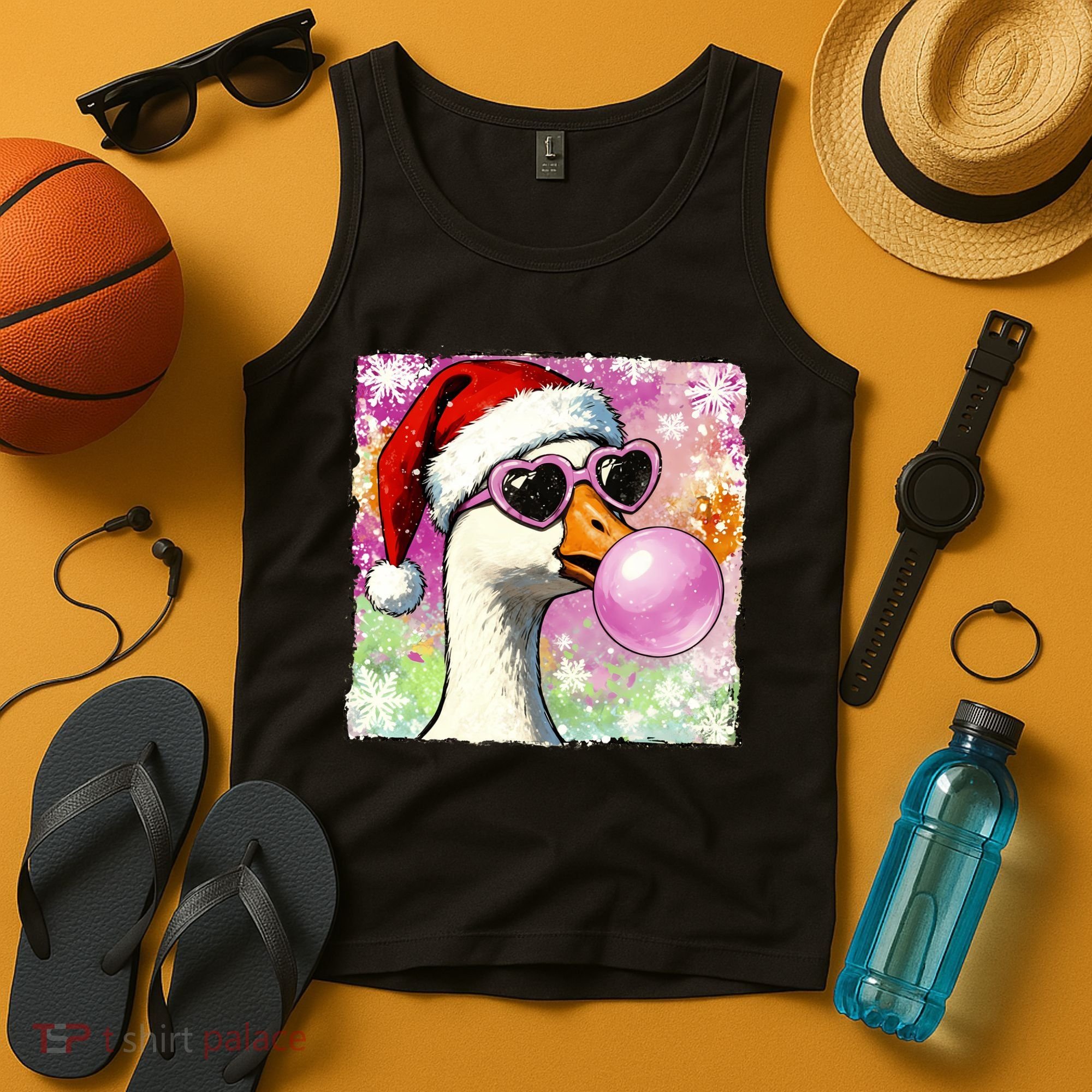 Cool Silly Goose Santa Christmas Bubble Gum Tank Top