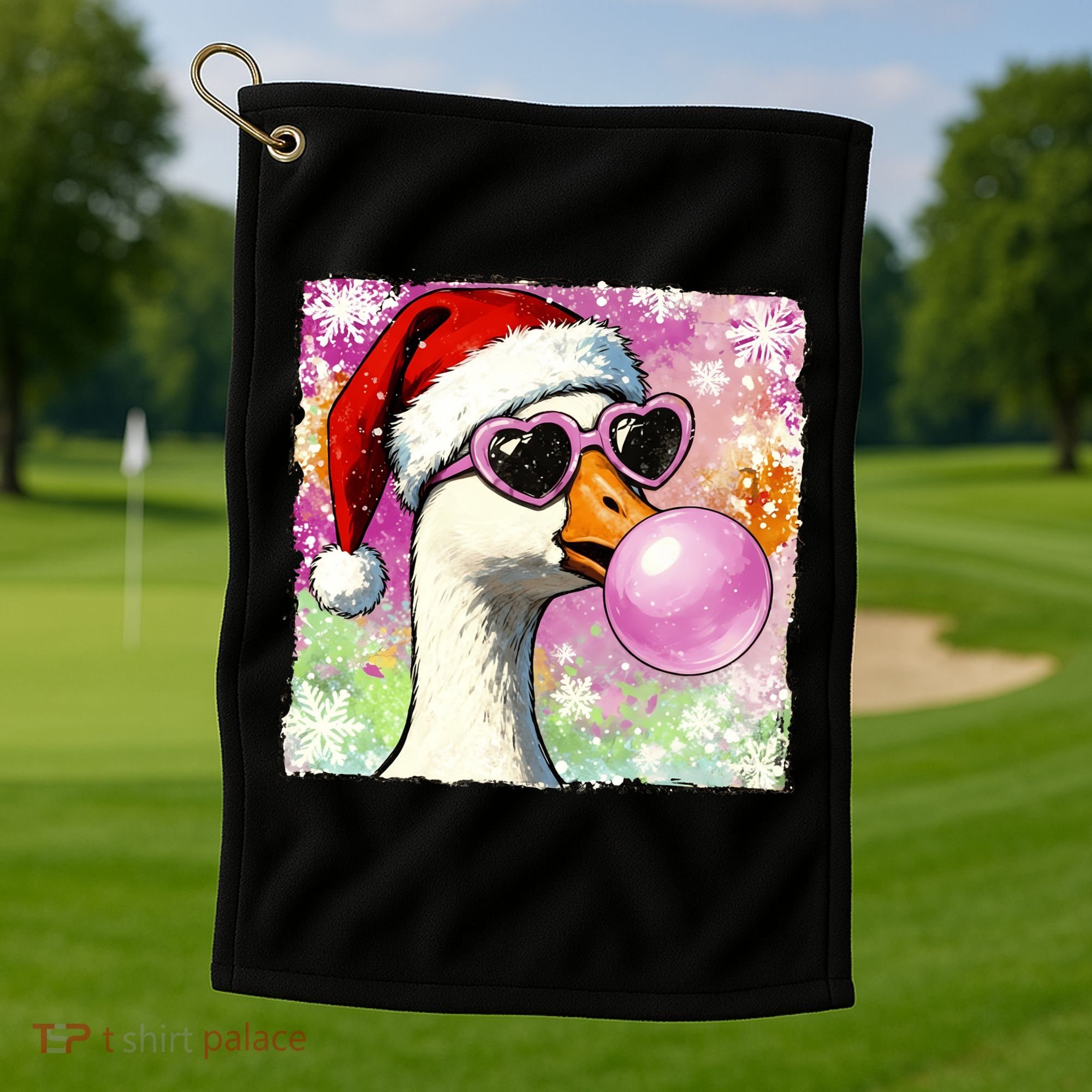 Cool Silly Goose Santa Christmas Bubble Gum Golf Towel