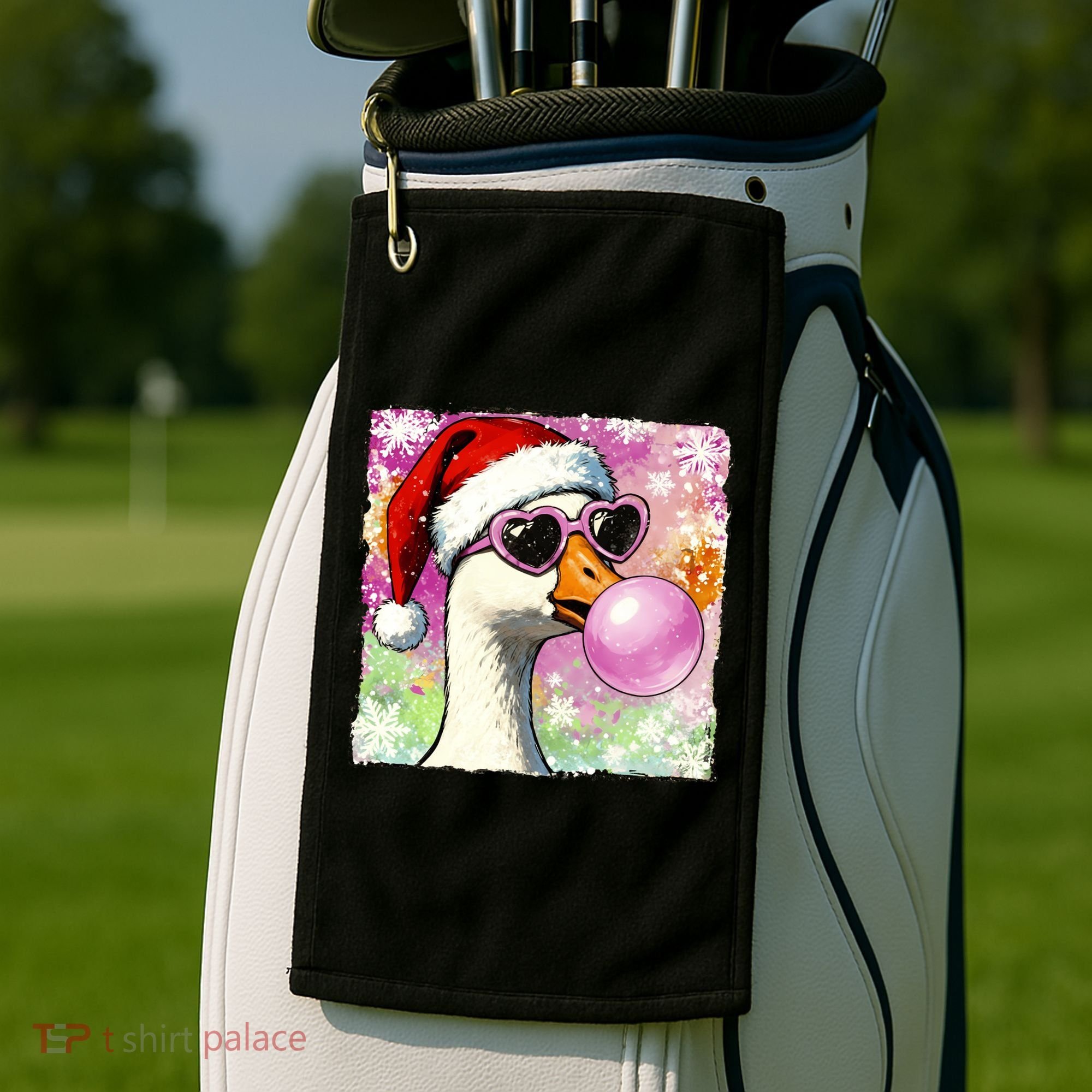 Cool Silly Goose Santa Christmas Bubble Gum Golf Towel