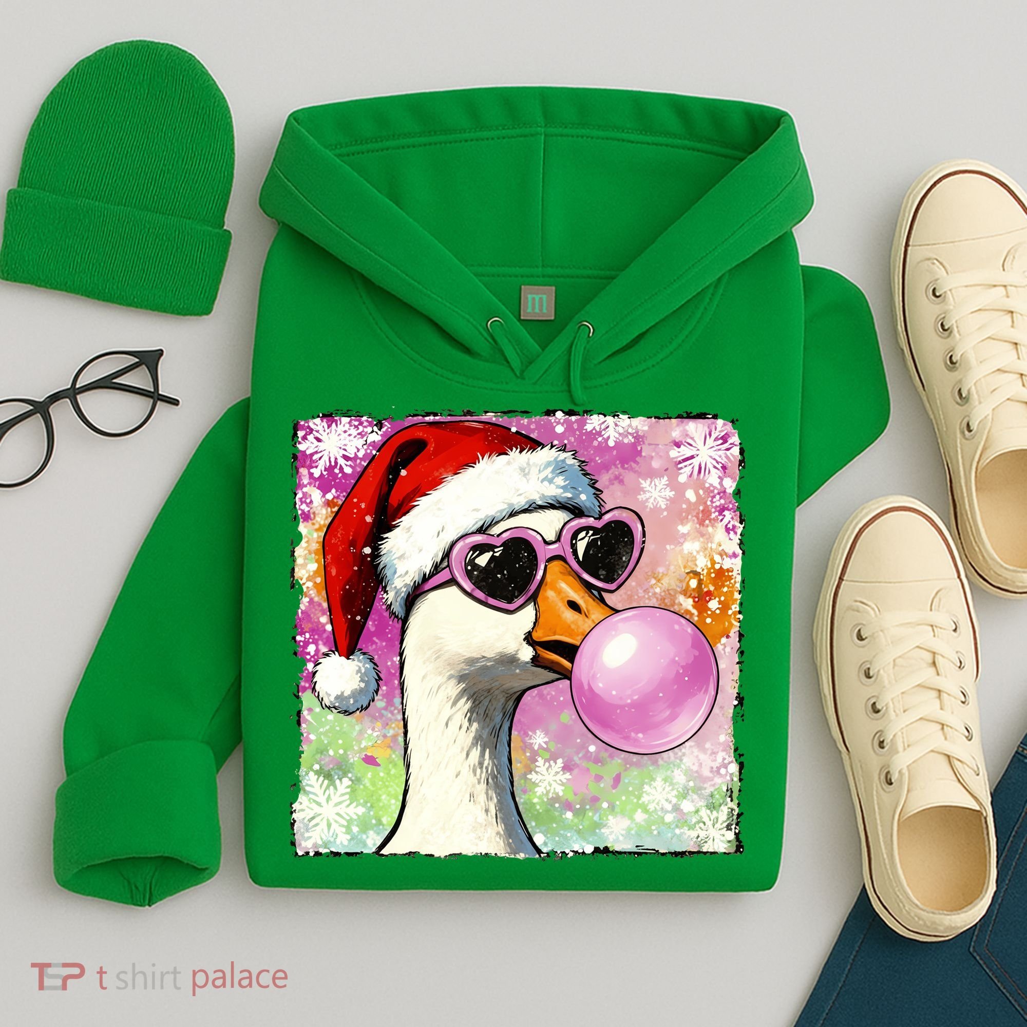 Cool Silly Goose Santa Christmas Bubble Gum Hoodie