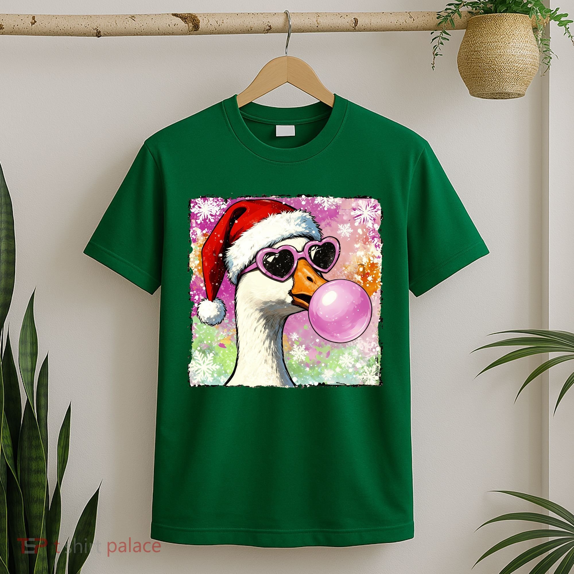 Cool Silly Goose Santa Christmas Bubble Gum T-Shirt