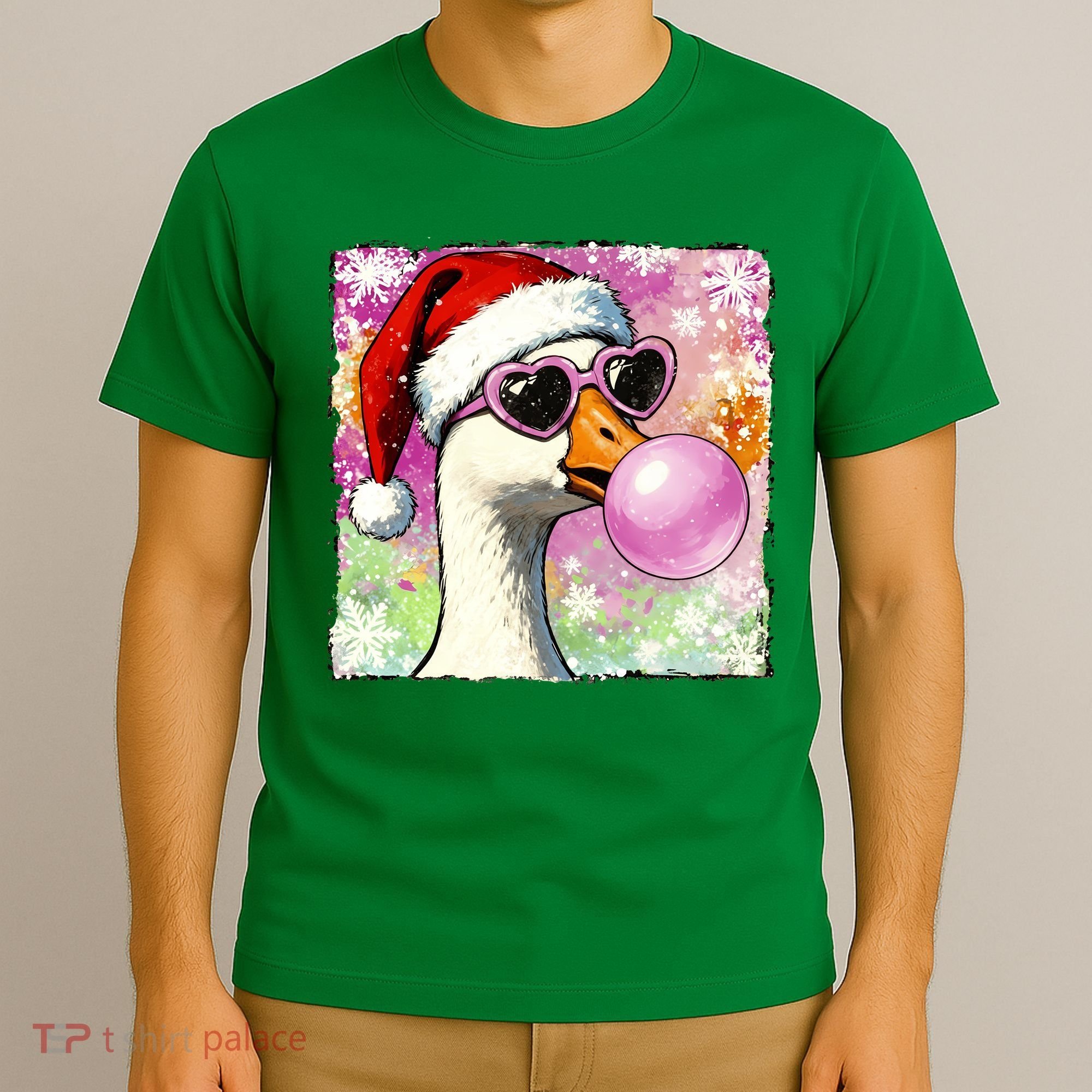 Cool Silly Goose Santa Christmas Bubble Gum T-Shirt
