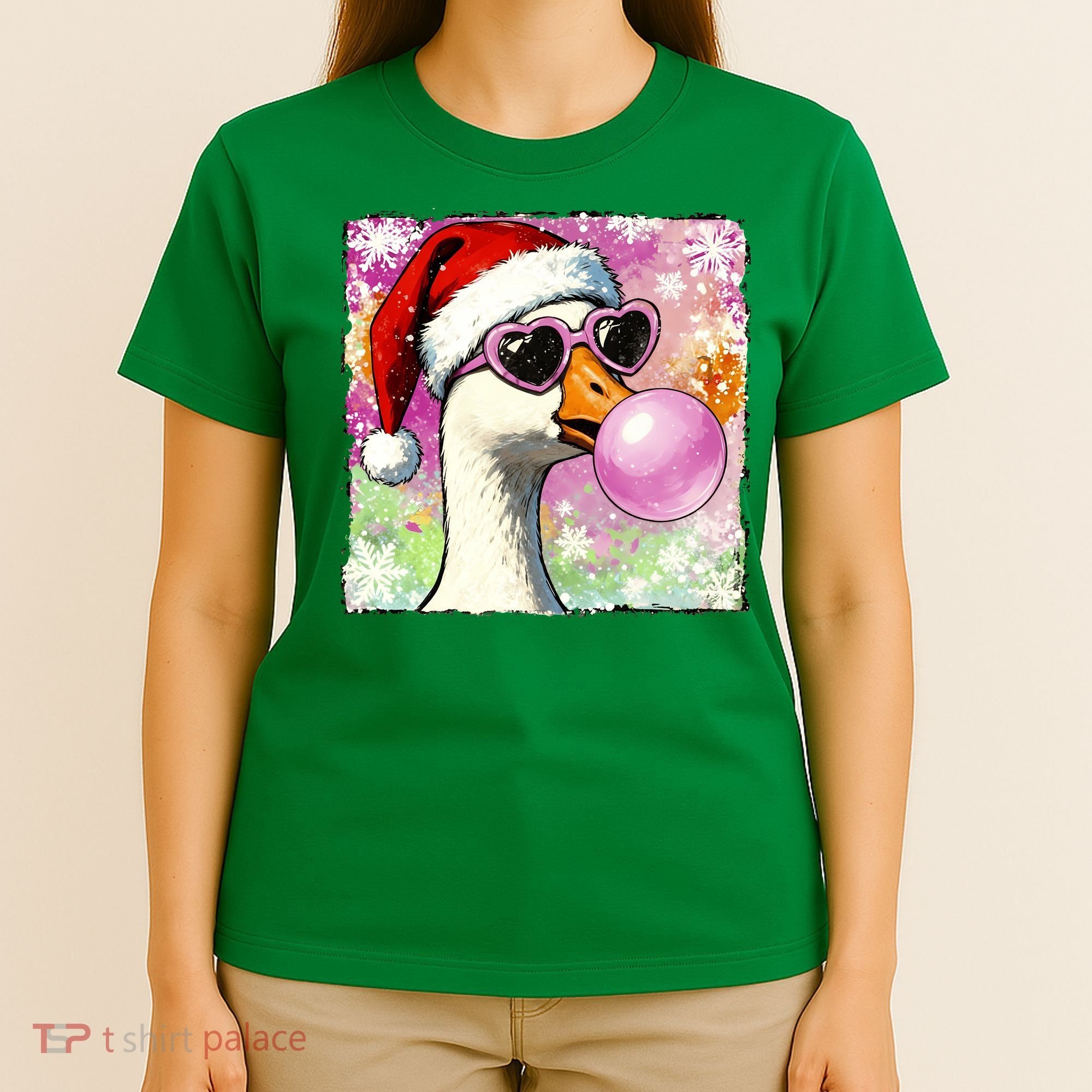 Cool Silly Goose Santa Christmas Bubble Gum T-Shirt