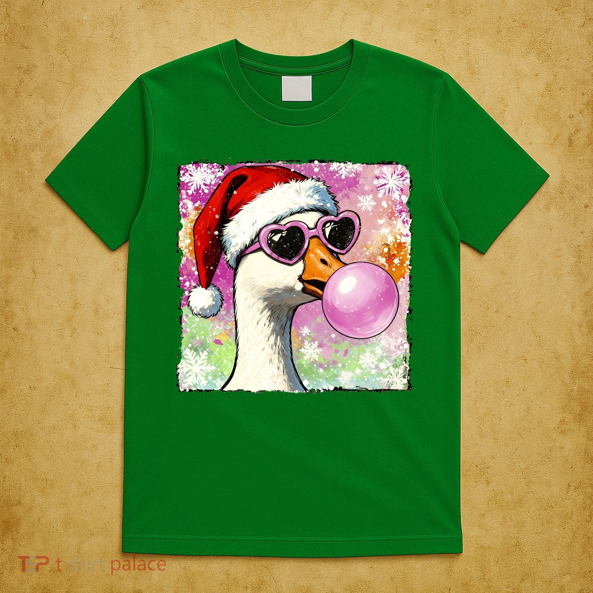 Cool Silly Goose Santa Christmas Bubble Gum T-Shirt