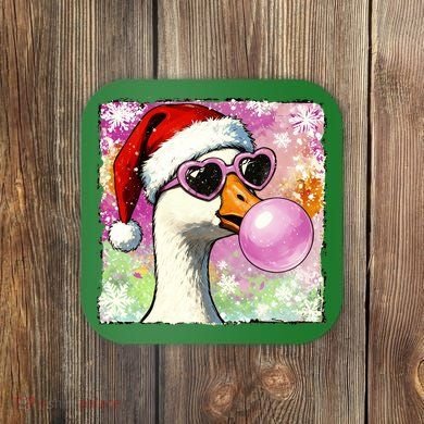 Cool Silly Goose Santa Christmas Bubble Gum Coaster