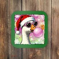 Cool Silly Goose Santa Christmas Bubble Gum Coaster thumb 0