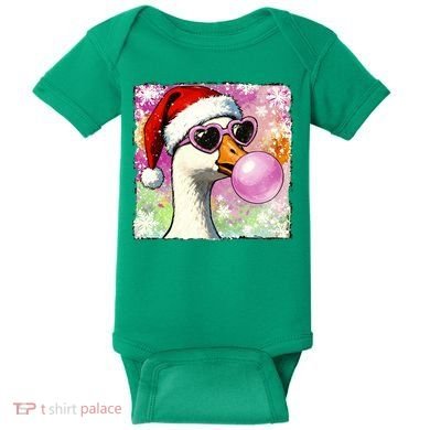 Cool Silly Goose Santa Christmas Bubble Gum Baby Bodysuit