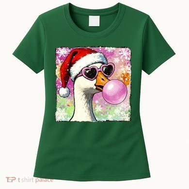 Cool Silly Goose Santa Christmas Bubble Gum Women's T-Shirt