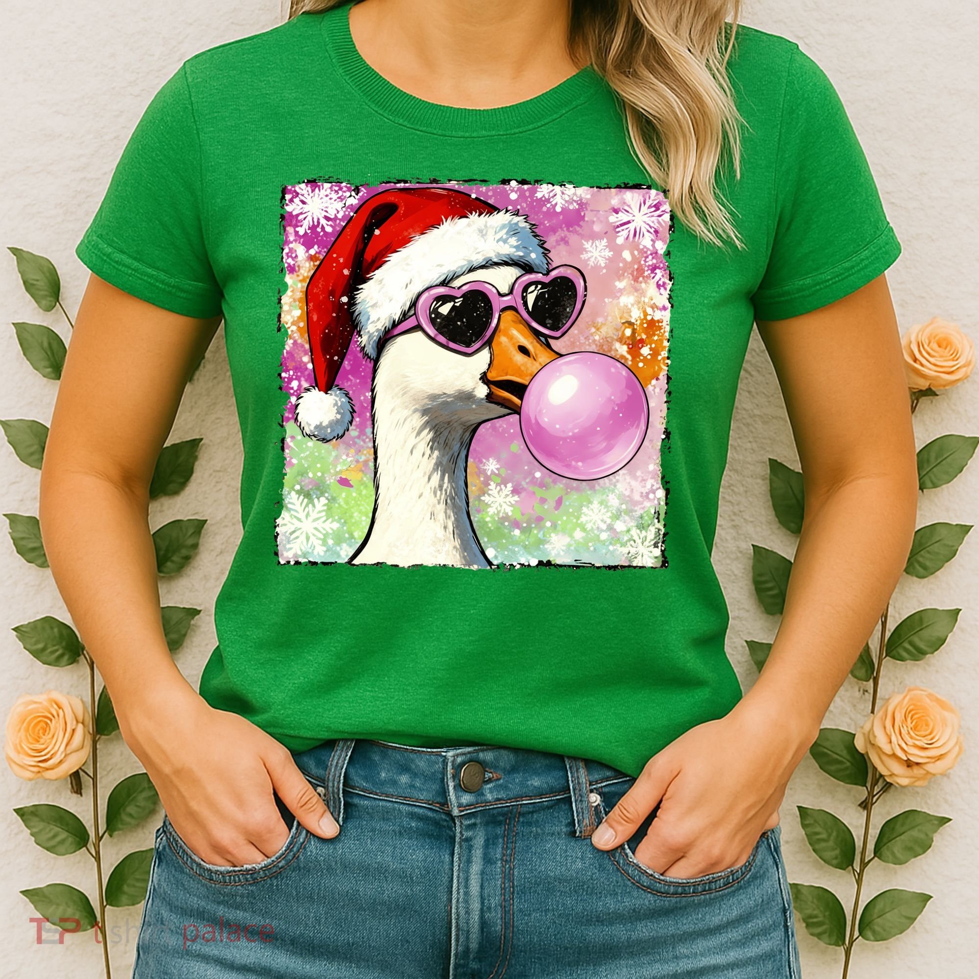 Cool Silly Goose Santa Christmas Bubble Gum Women's T-Shirt