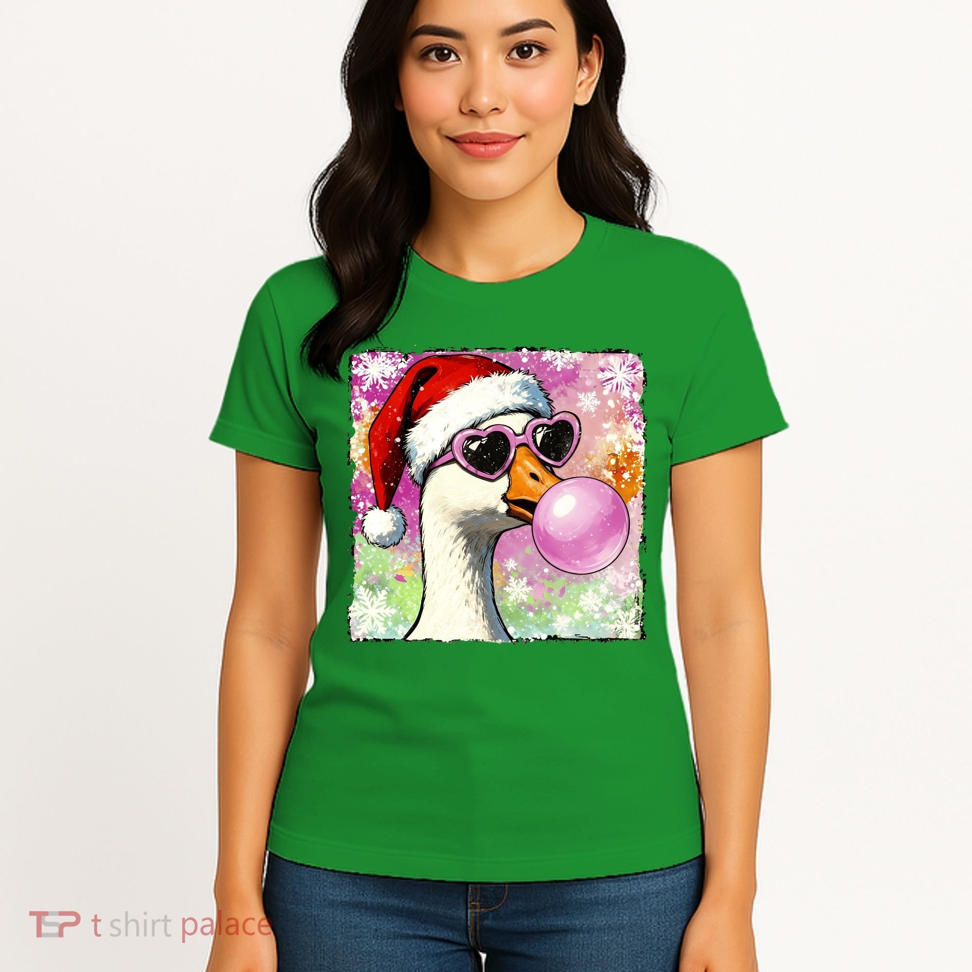 Cool Silly Goose Santa Christmas Bubble Gum Women's T-Shirt