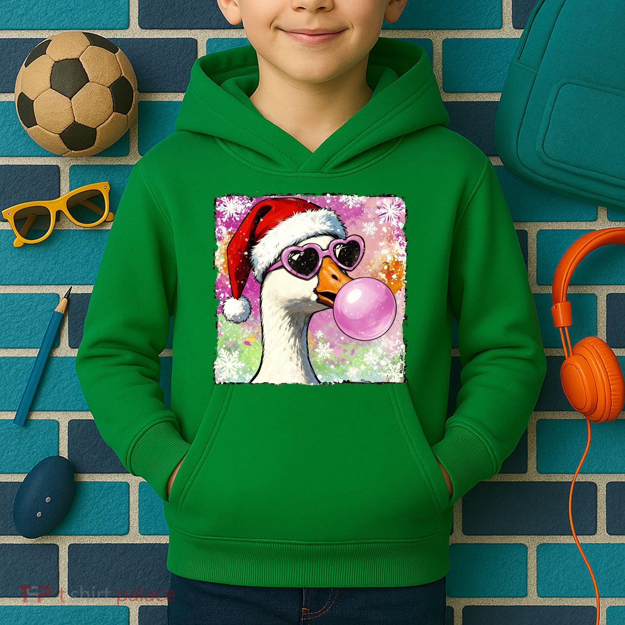 Cool Silly Goose Santa Christmas Bubble Gum Kids Hoodie
