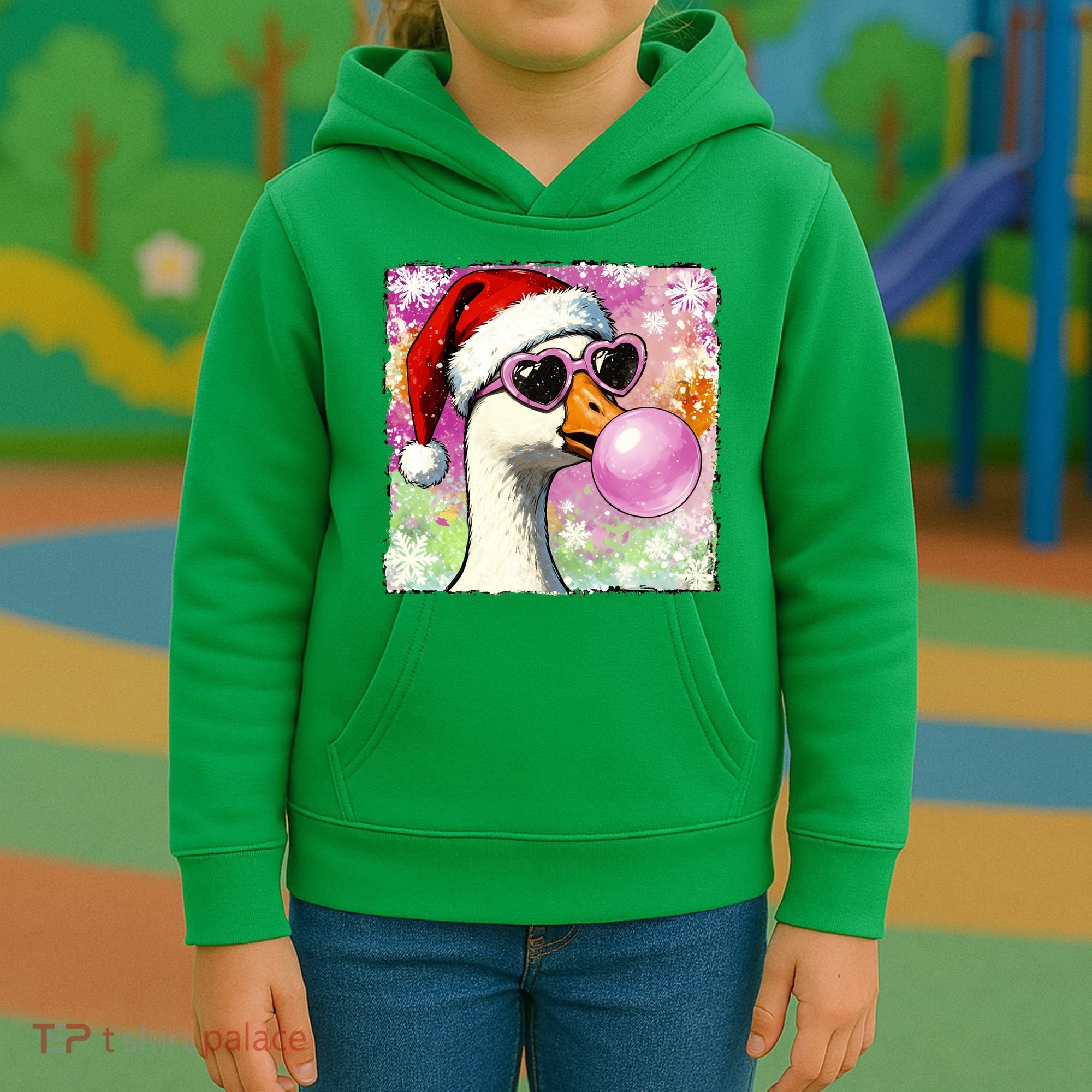 Cool Silly Goose Santa Christmas Bubble Gum Kids Hoodie