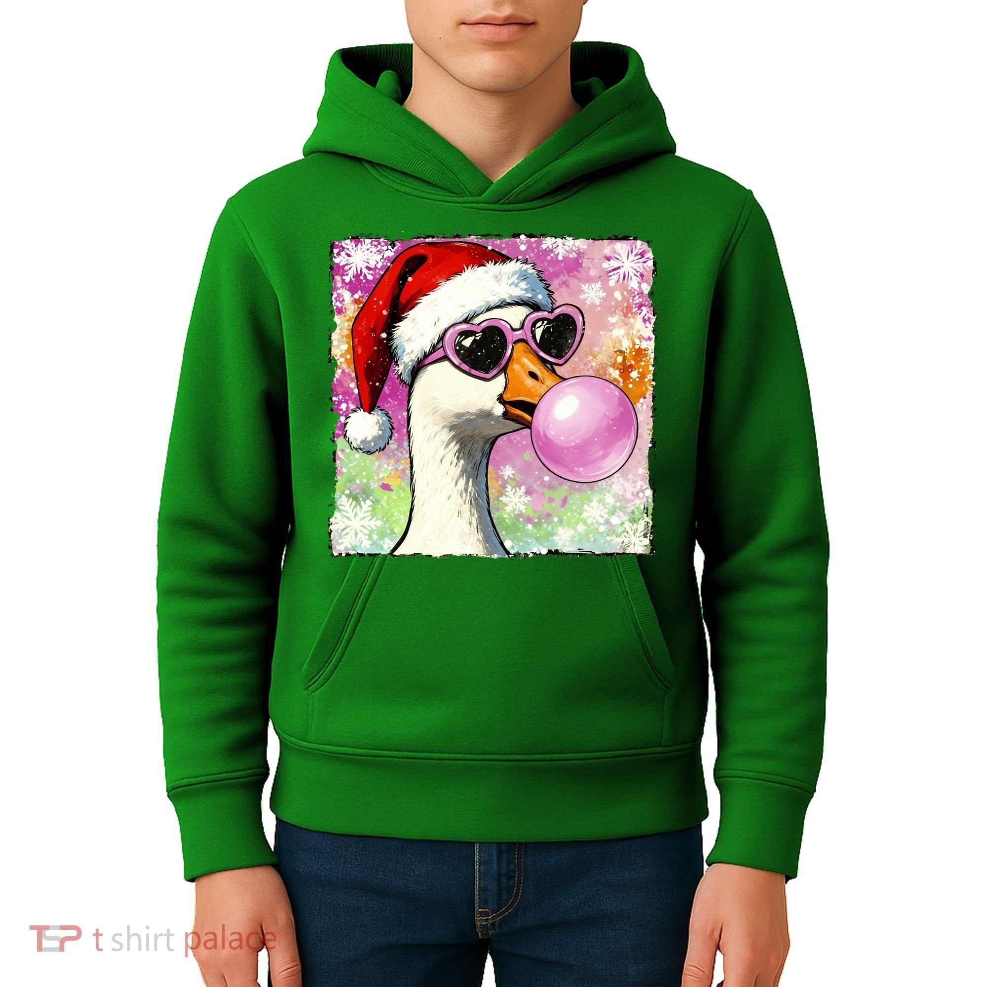 Cool Silly Goose Santa Christmas Bubble Gum Kids Hoodie