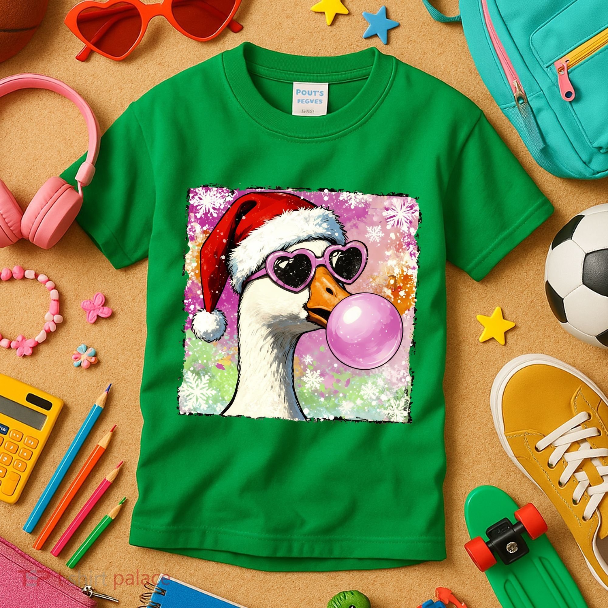 Cool Silly Goose Santa Christmas Bubble Gum Kids T-Shirt