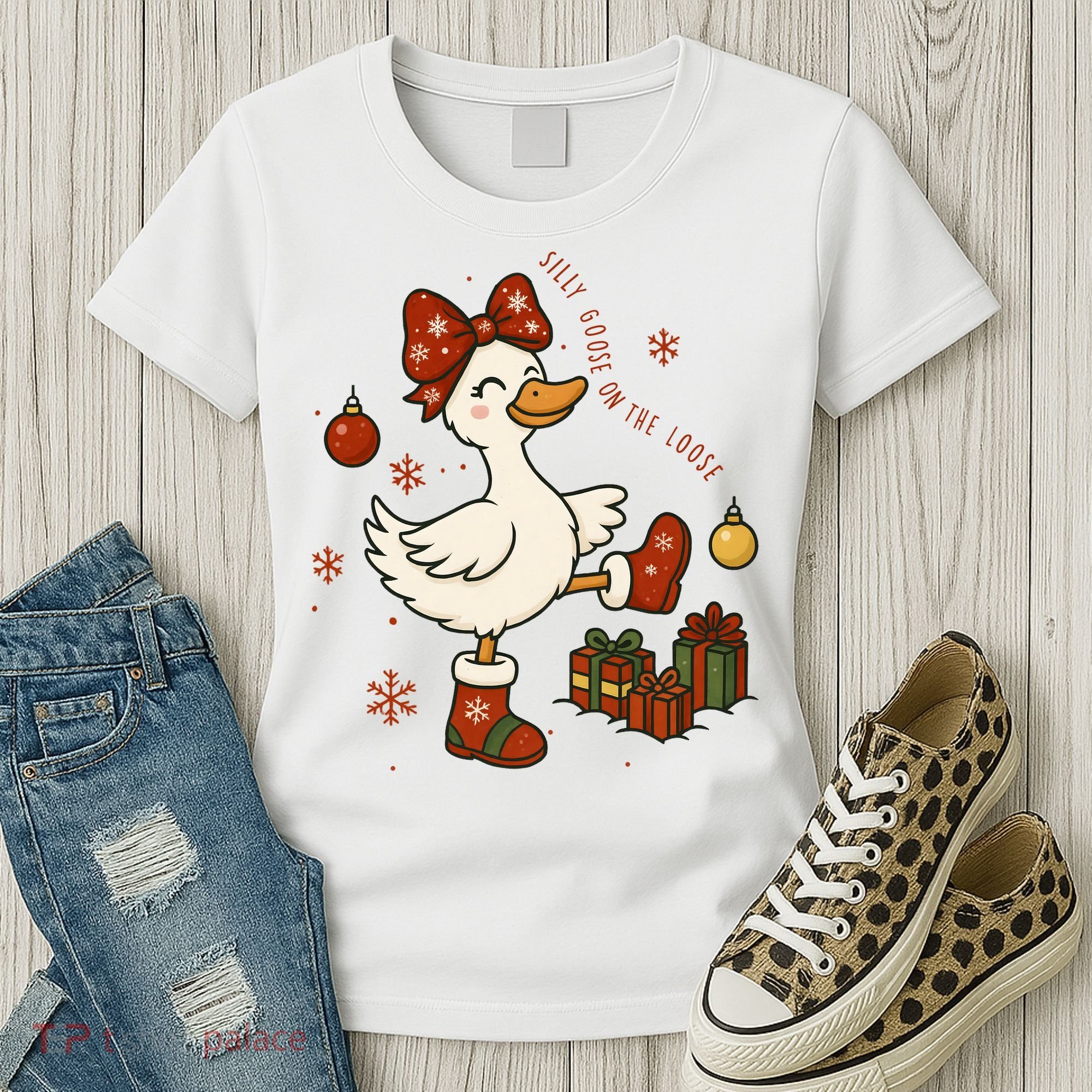 Christmas Silly Goose On The Loose Funny Women's T-Shirt