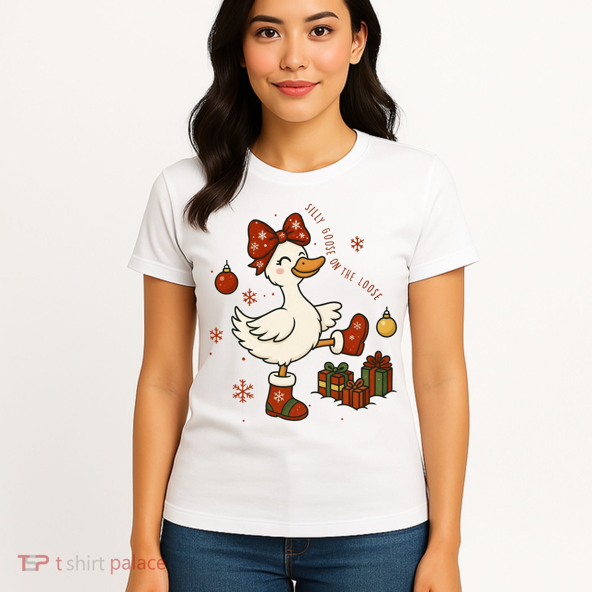 Christmas Silly Goose On The Loose Funny Women's T-Shirt