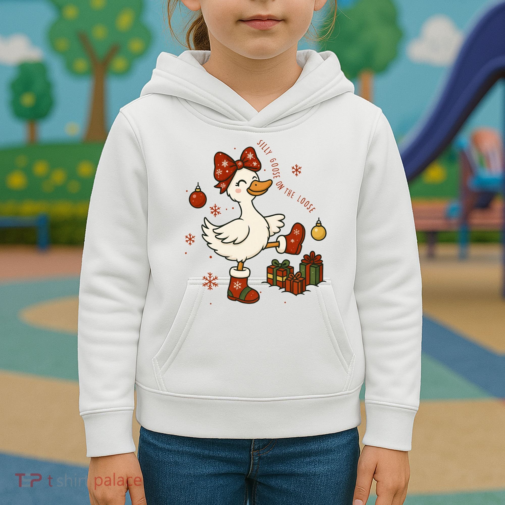 Christmas Silly Goose On The Loose Funny Kids Hoodie