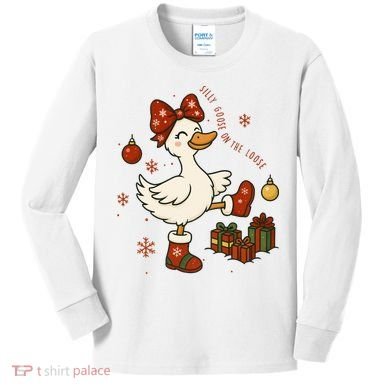 Christmas Silly Goose On The Loose Funny Kids Long Sleeve Shirt