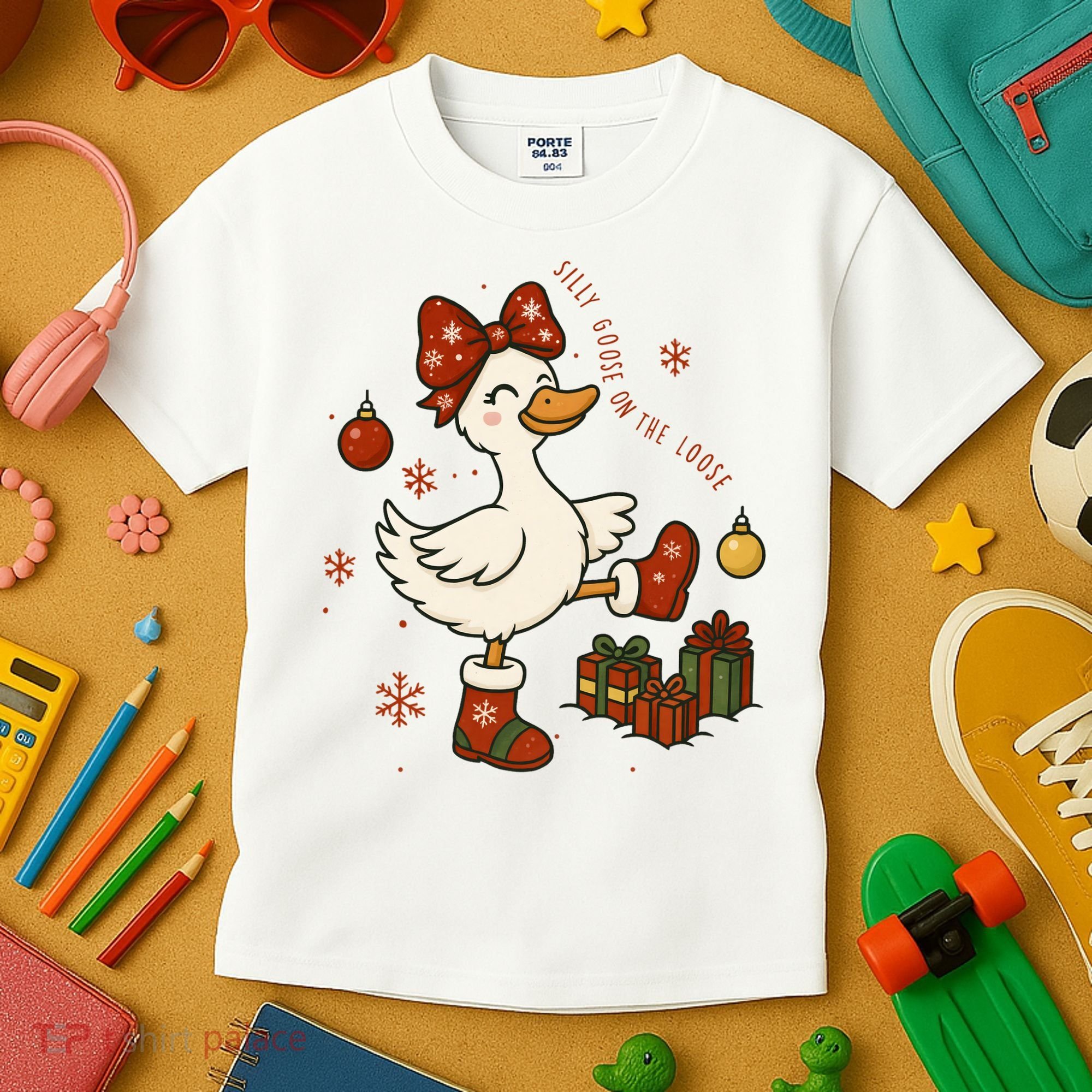 Christmas Silly Goose On The Loose Funny Kids T-Shirt