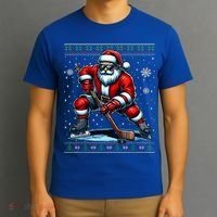 Christmas Santa Hockey Ugly Christmas Ice Hockey Gift T-Shirt thumb 3