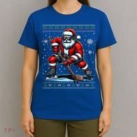 Christmas Santa Hockey Ugly Christmas Ice Hockey Gift T-Shirt thumb 4