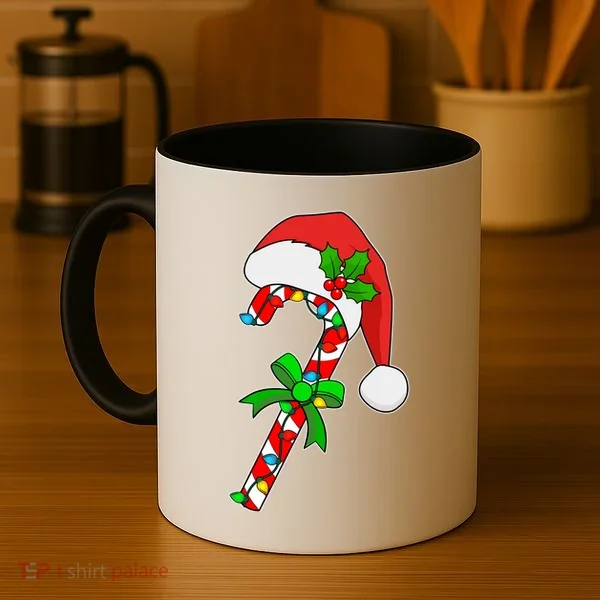 Christmas Santa Hat Candy Cane Coffee Mug