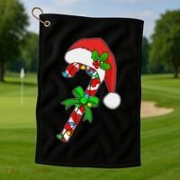 Christmas Santa Hat Candy Cane Golf Towel thumb 1