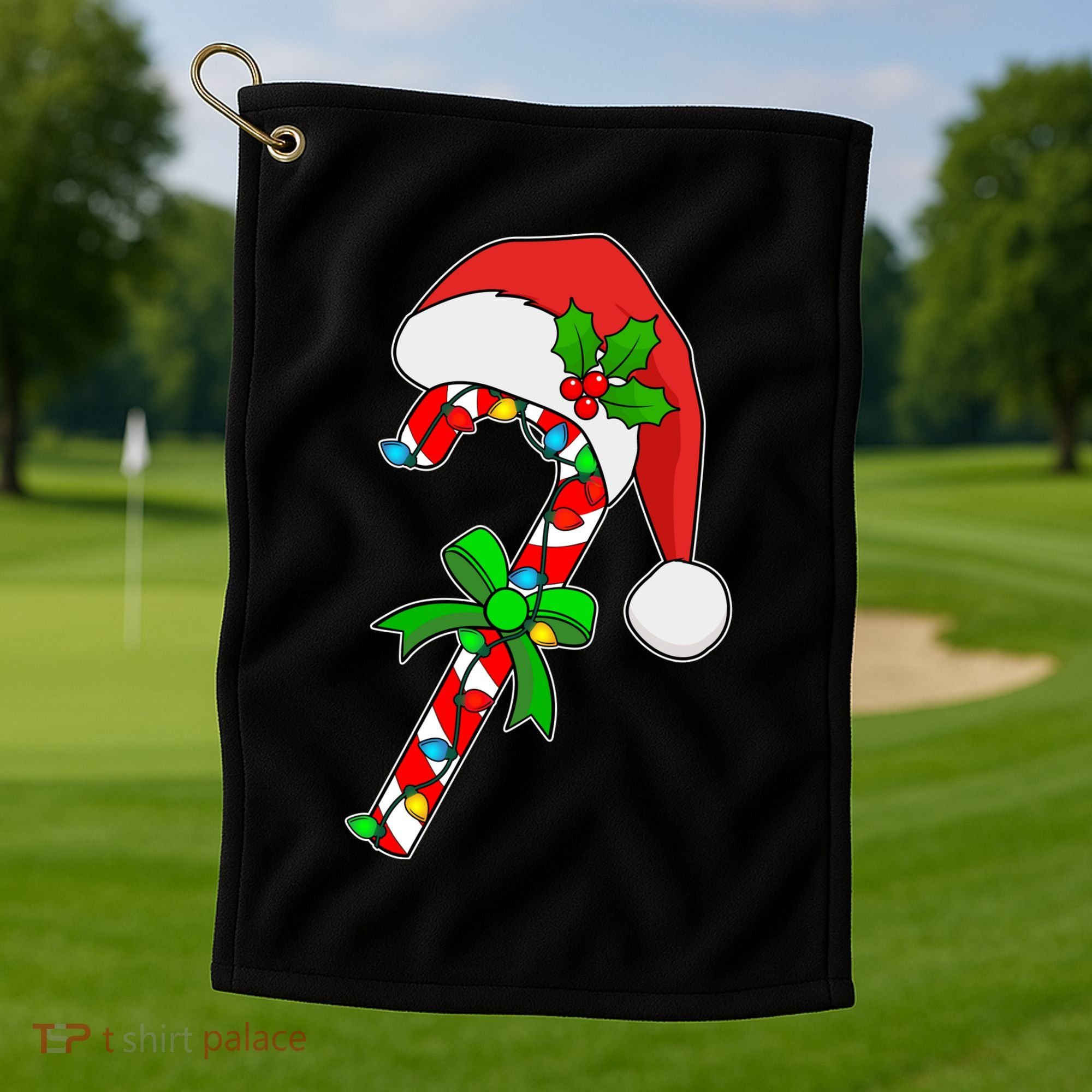 Christmas Santa Hat Candy Cane Golf Towel