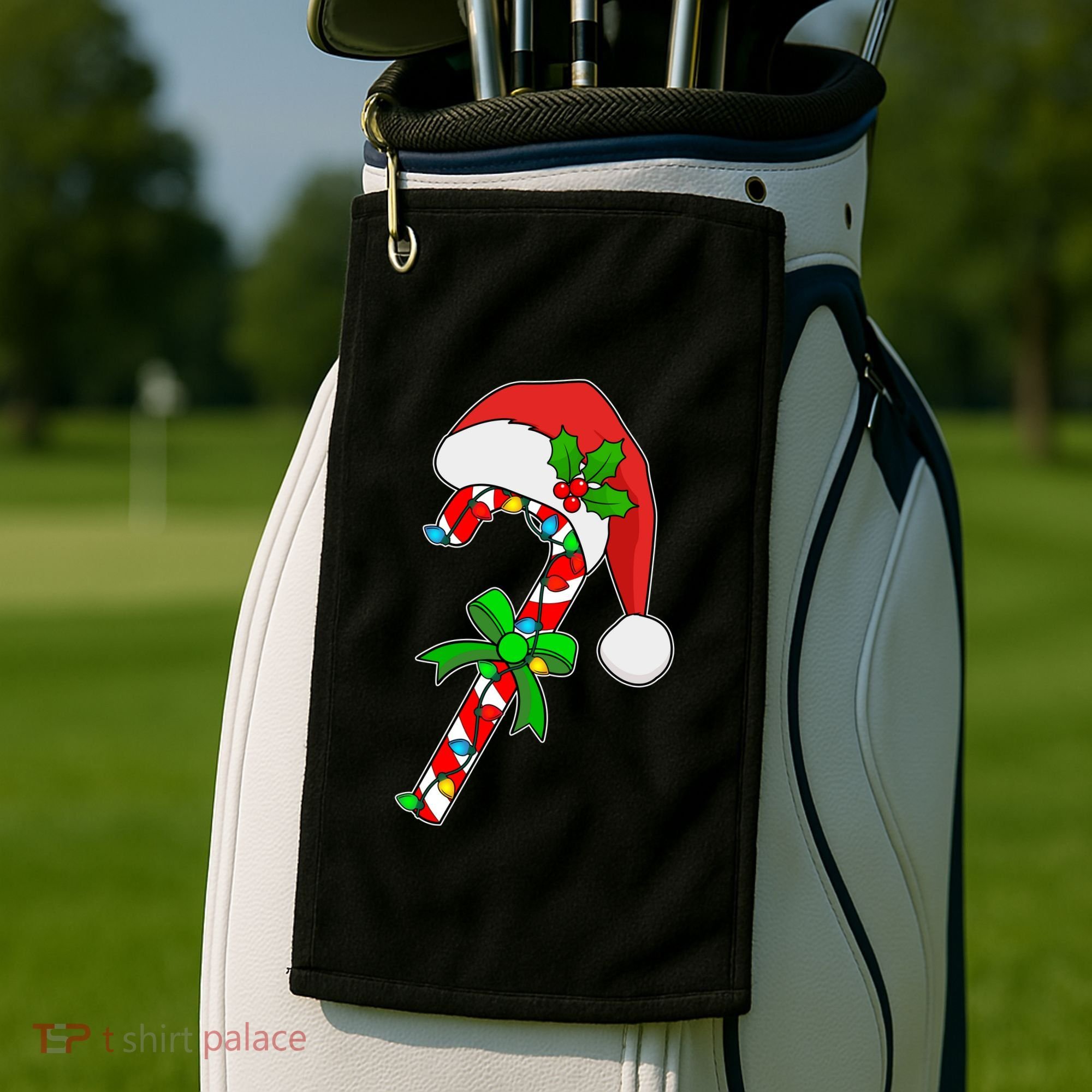 Christmas Santa Hat Candy Cane Golf Towel