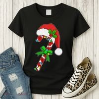 Christmas Santa Hat Candy Cane Women's T-Shirt thumb 3