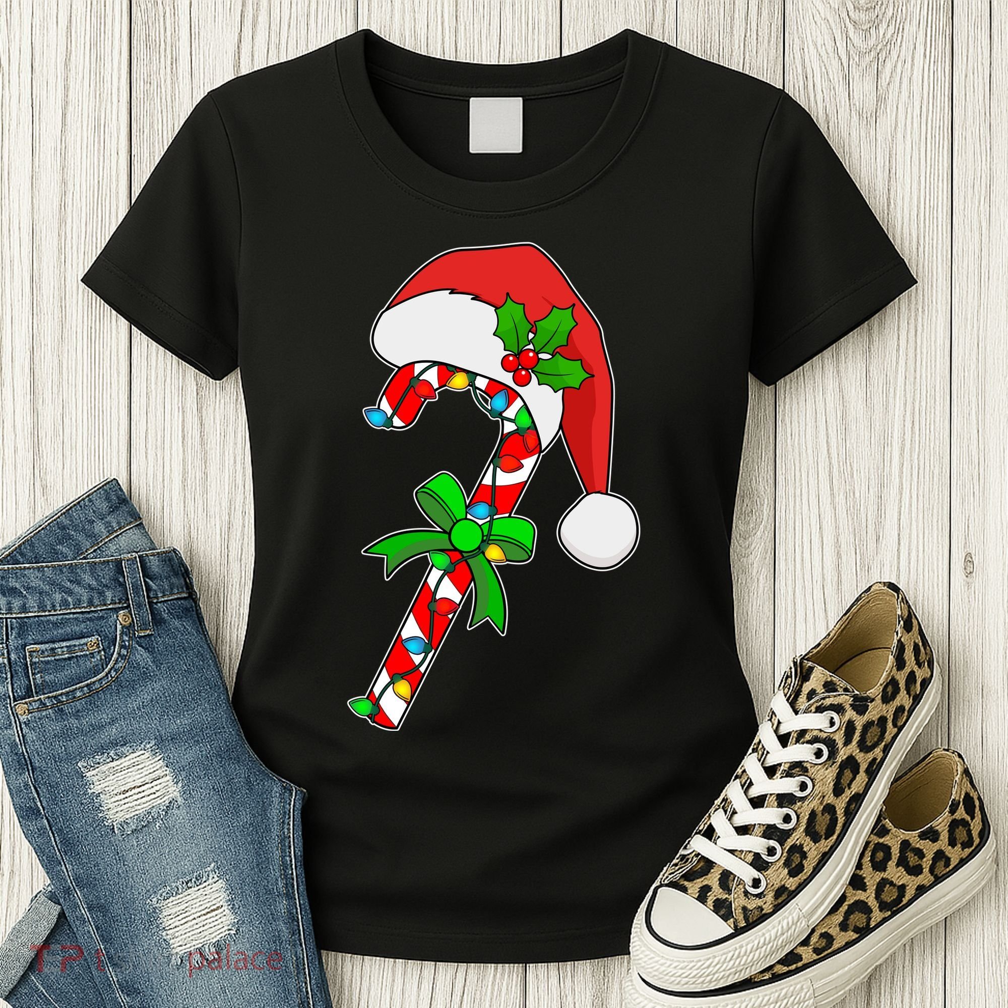 Christmas Santa Hat Candy Cane Women's T-Shirt