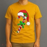 Christmas Santa Hat Candy Cane T-Shirt thumb 3