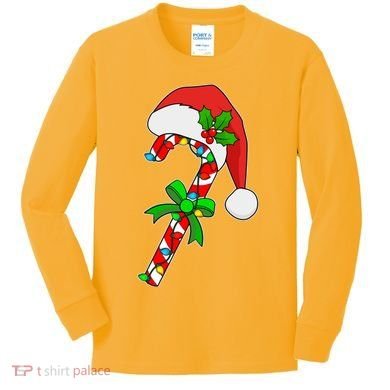 Christmas Santa Hat Candy Cane Kids Long Sleeve Shirt