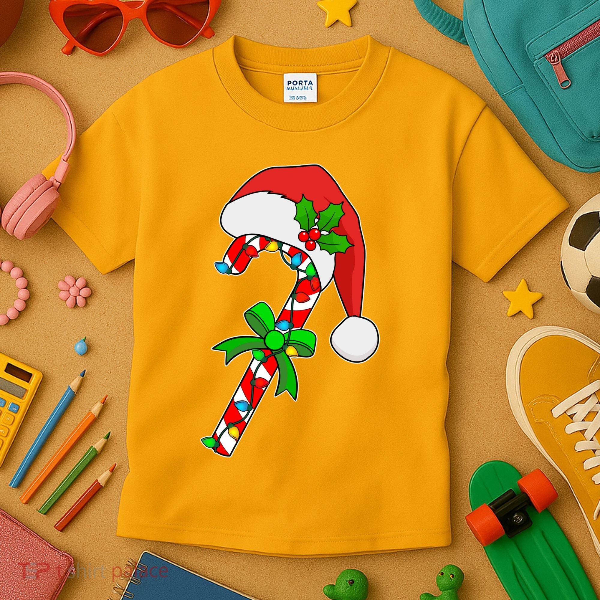 Christmas Santa Hat Candy Cane Kids T-Shirt