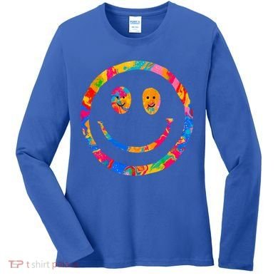 Colorful Super Happy Face Smiley Women's Long Sleeve Shirt