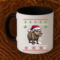 Capybara Santa Hat Ugly Christmas Sweater Xmas Coffee Mug thumb 2