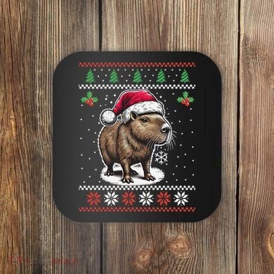 Capybara Santa Hat Ugly Christmas Sweater Xmas Coaster