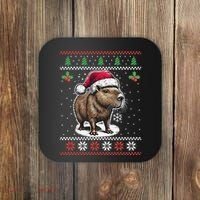 Capybara Santa Hat Ugly Christmas Sweater Xmas Coaster thumb 0