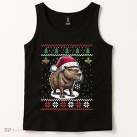 Capybara Santa Hat Ugly Christmas Sweater Xmas Tank Top thumb 2