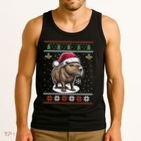 Capybara Santa Hat Ugly Christmas Sweater Xmas Tank Top thumb 3