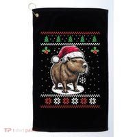 Capybara Santa Hat Ugly Christmas Sweater Xmas Golf Towel thumb 0