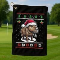 Capybara Santa Hat Ugly Christmas Sweater Xmas Golf Towel thumb 1